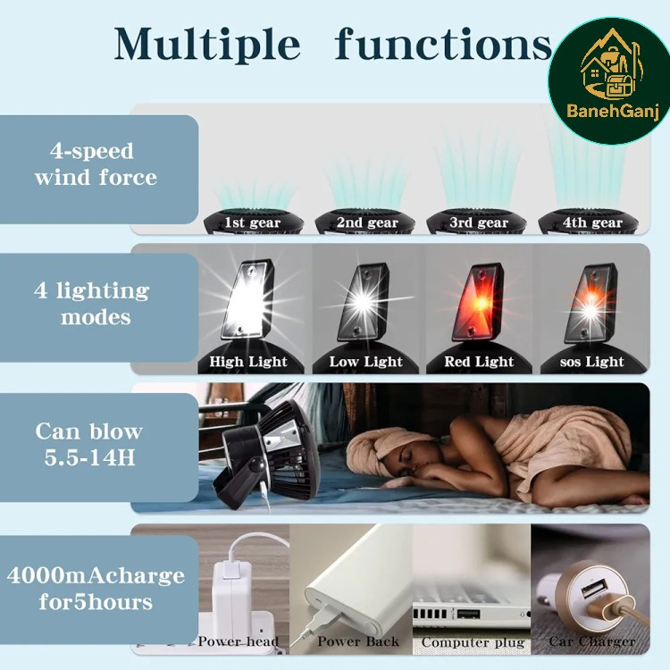 پنکه و چراغ کمپی پاوربانک دار مدل BPL61142