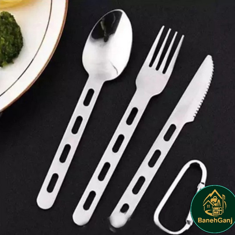 ست قاشق ، چنگال و کارد استیل کارابین دار کوهنوردی